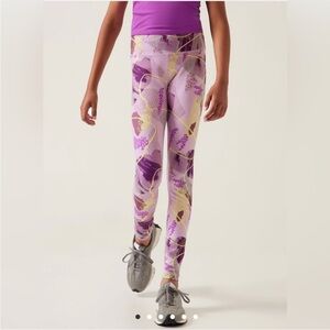 NWT Athleta Girl High Rise Printed Chit Chat Tight Purple / Neon Yellow